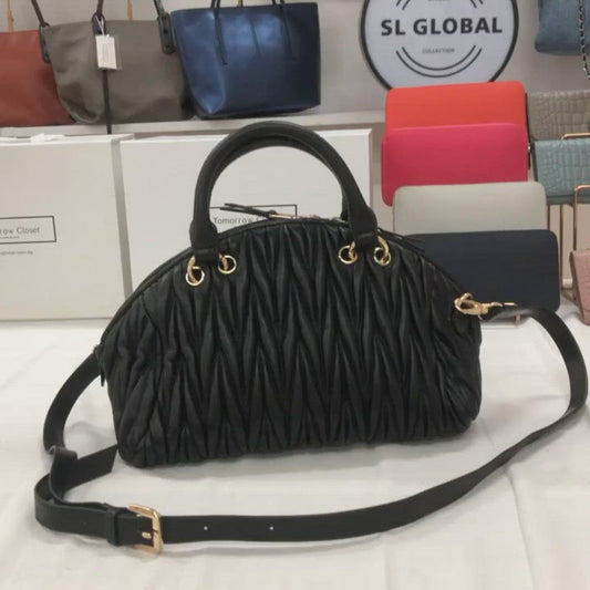 Women's lambskin leather Crescent bag Falten design