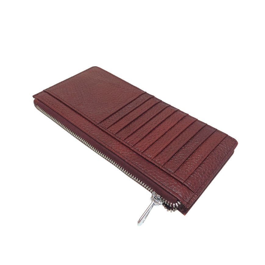 Women's cowhide leather long wallet/ card holder Slab design with zip