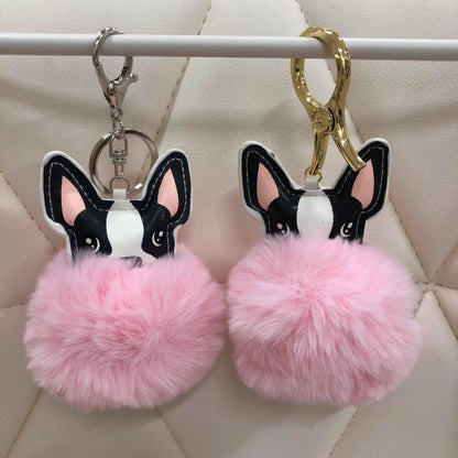 Puppy with fur ball bag charm by Tomorrow Closet