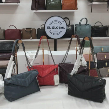 Women's lambskin leather handbag Puffy Messenger sling bag
