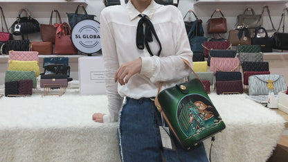Women's genuine cowhide leather engraved Bucket bag design handbag