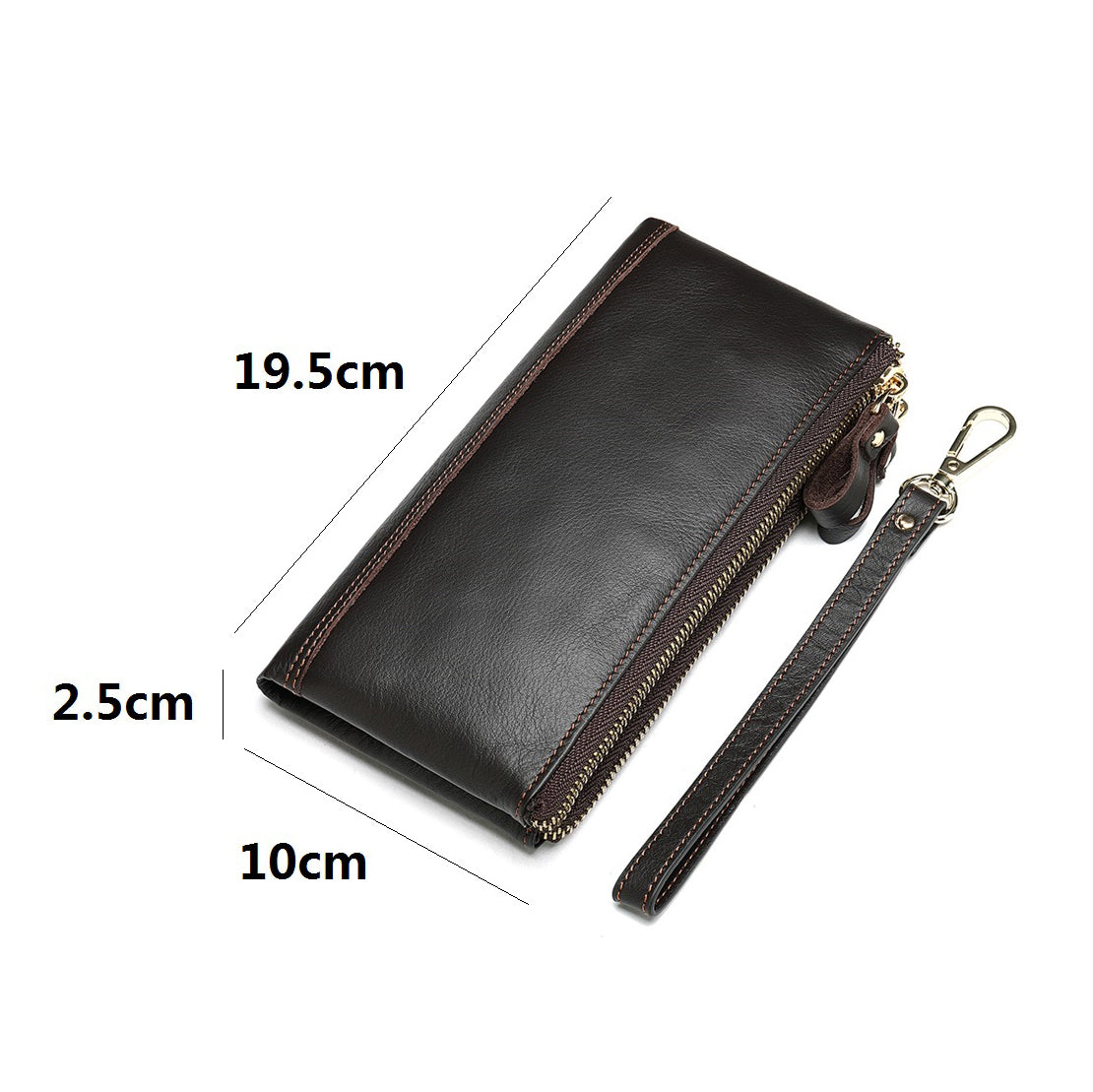 Women's and Men's unisex cowhide leather folded double zip wallet