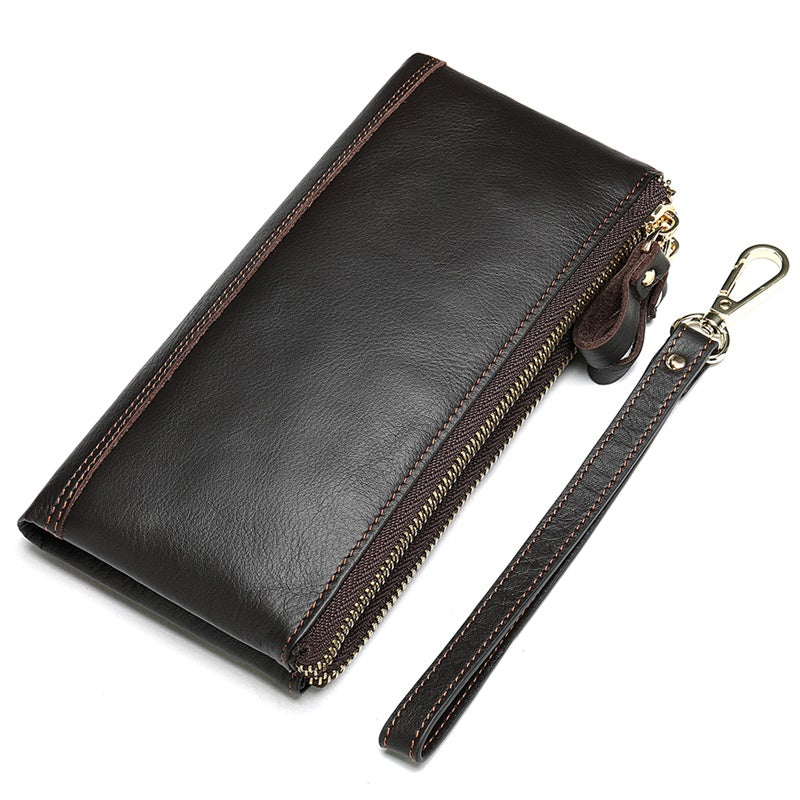 Women's and Men's unisex cowhide leather folded double zip wallet