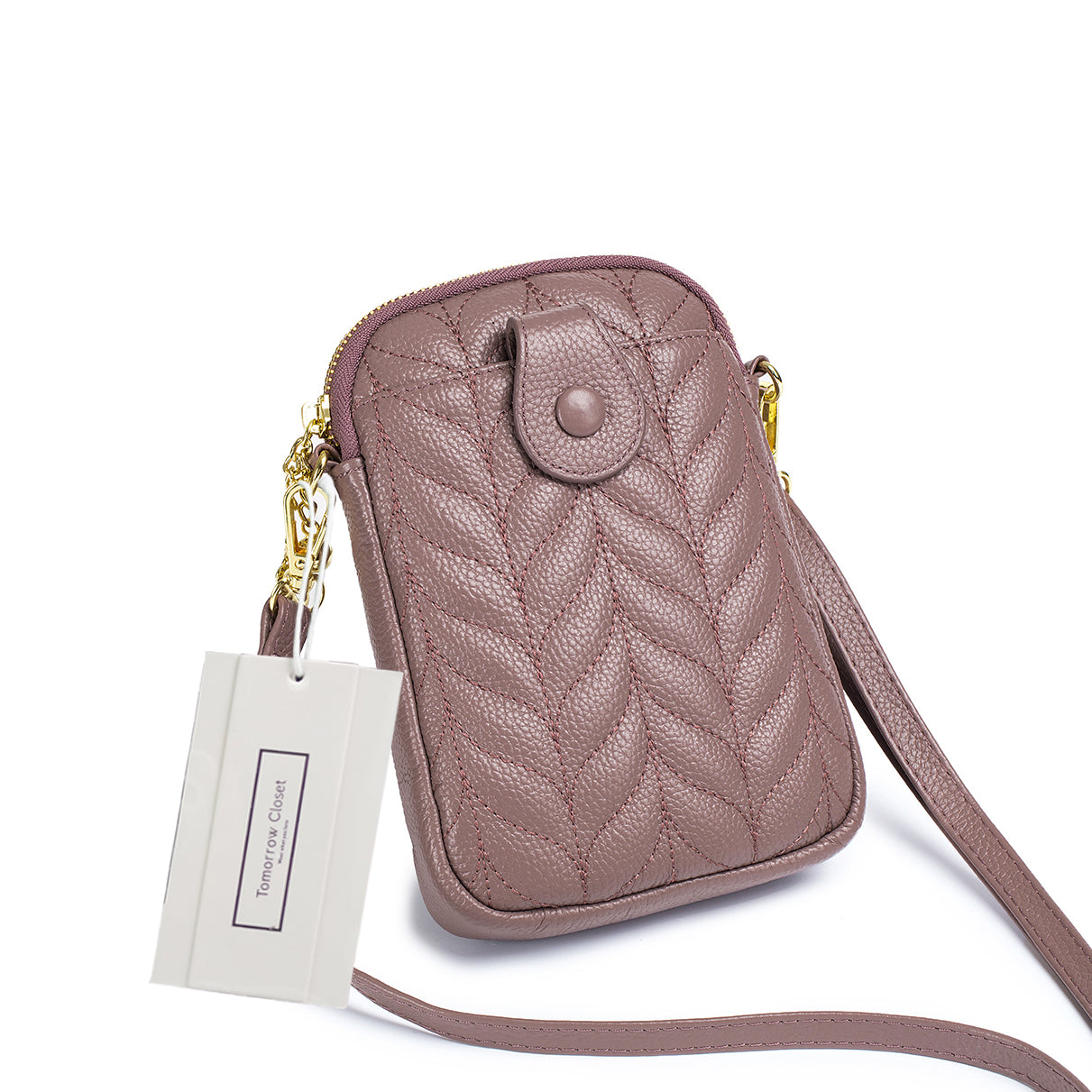 Women's genuine cowhide leather handphone bag Mirren Chevron design