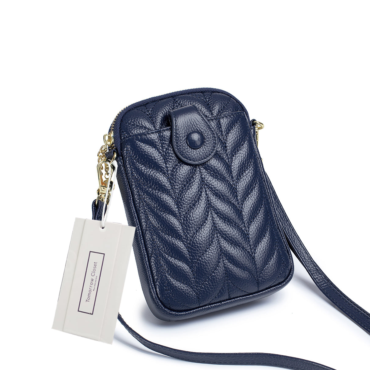 Women's genuine cowhide leather handphone bag Mirren Chevron design