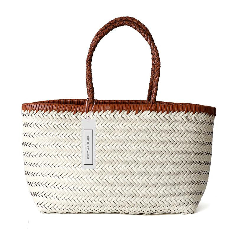 Women's handwoven genuine cowhide leather handbag Top Handle shopping tote by Tomorrow Closet