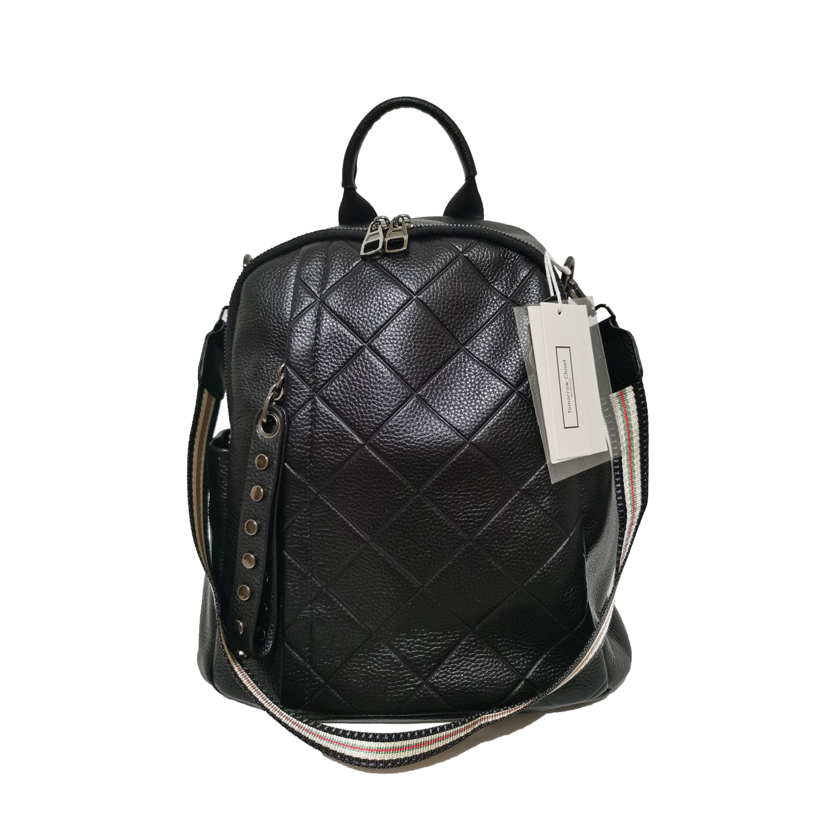 Women's and Men's unisex cowhide leather Diamond design backpack by Tomorrow Closet