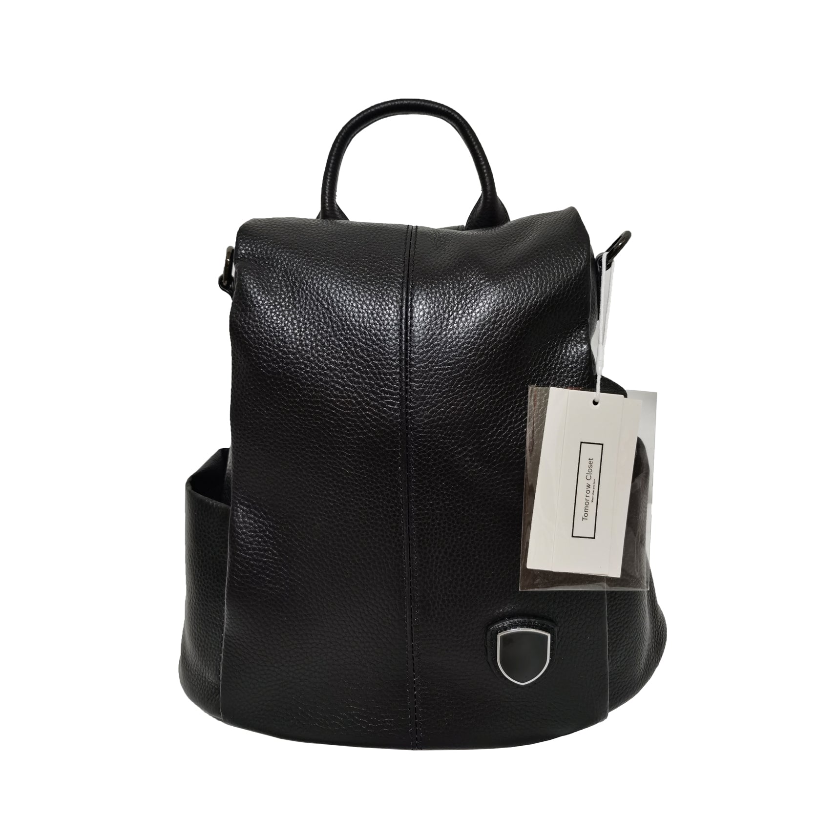 Women's and Men's unisex cowhide leather Flap design anti theft backpack by Tomorrow Closet