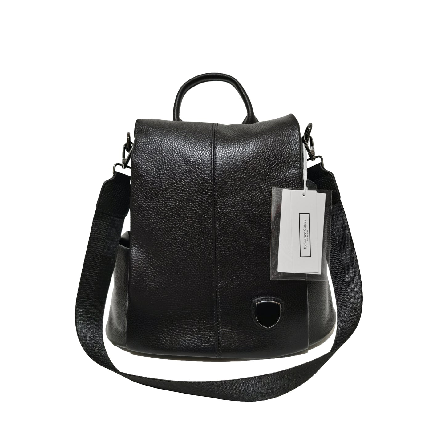 Women's and Men's unisex cowhide leather Flap design anti theft backpack by Tomorrow Closet