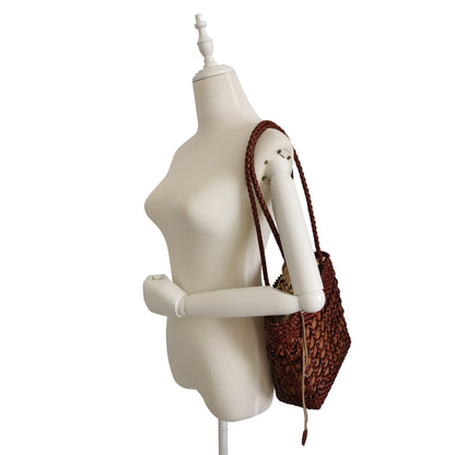 Women's genuine cowhide leather handbag Woven Basket design