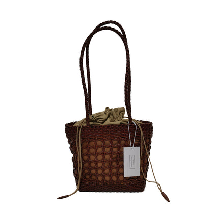 Women's genuine cowhide leather handbag handwoven Basket design