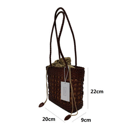 Women's genuine cowhide leather handbag Woven Basket design