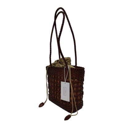 Women's genuine cowhide leather handbag handwoven Basket design