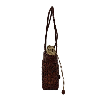 Women's genuine cowhide leather handbag Woven Basket design
