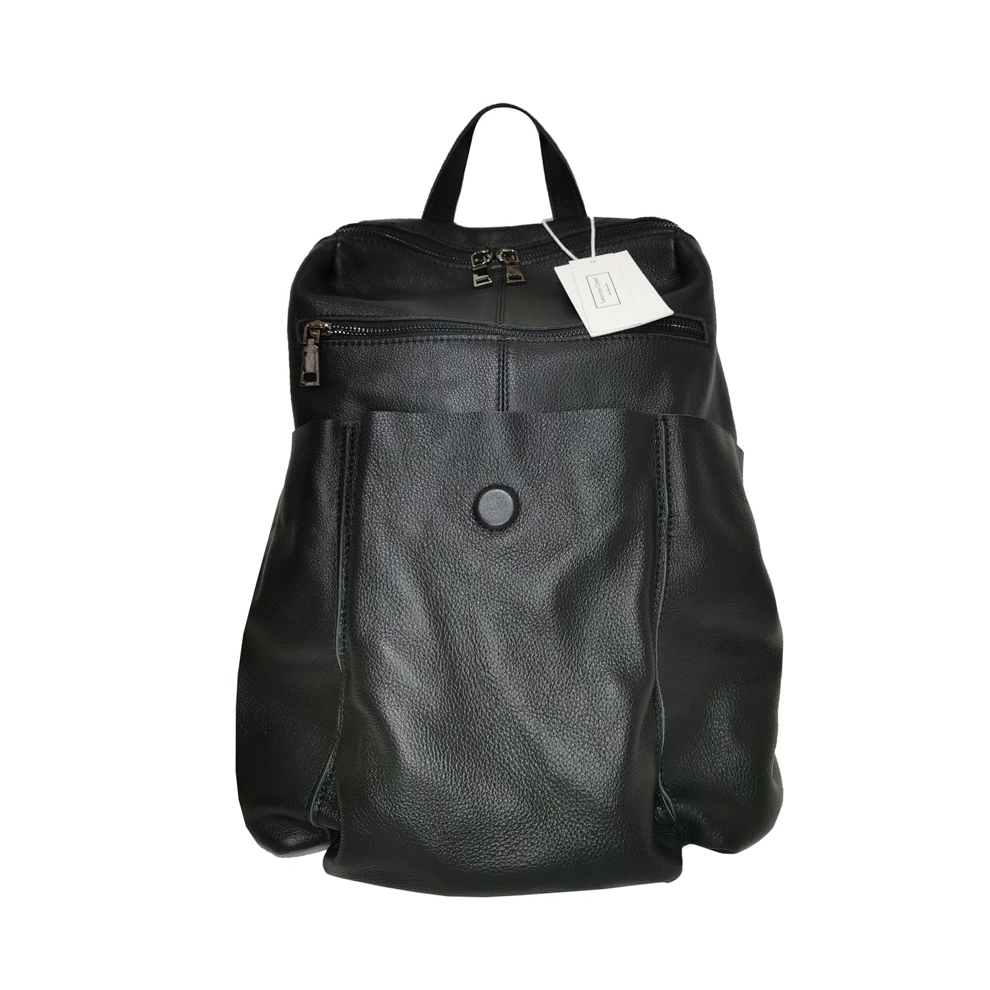 Unisex cowhide leather backpack Snap design with strap pouch