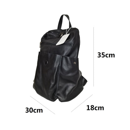 Unisex cowhide leather backpack Snap design with strap pouch