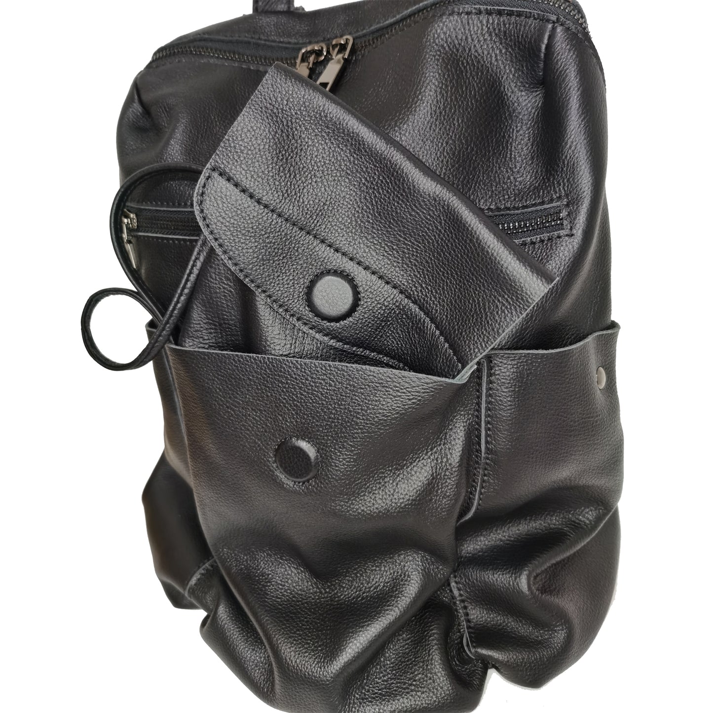 Unisex cowhide leather backpack Snap design with strap pouch