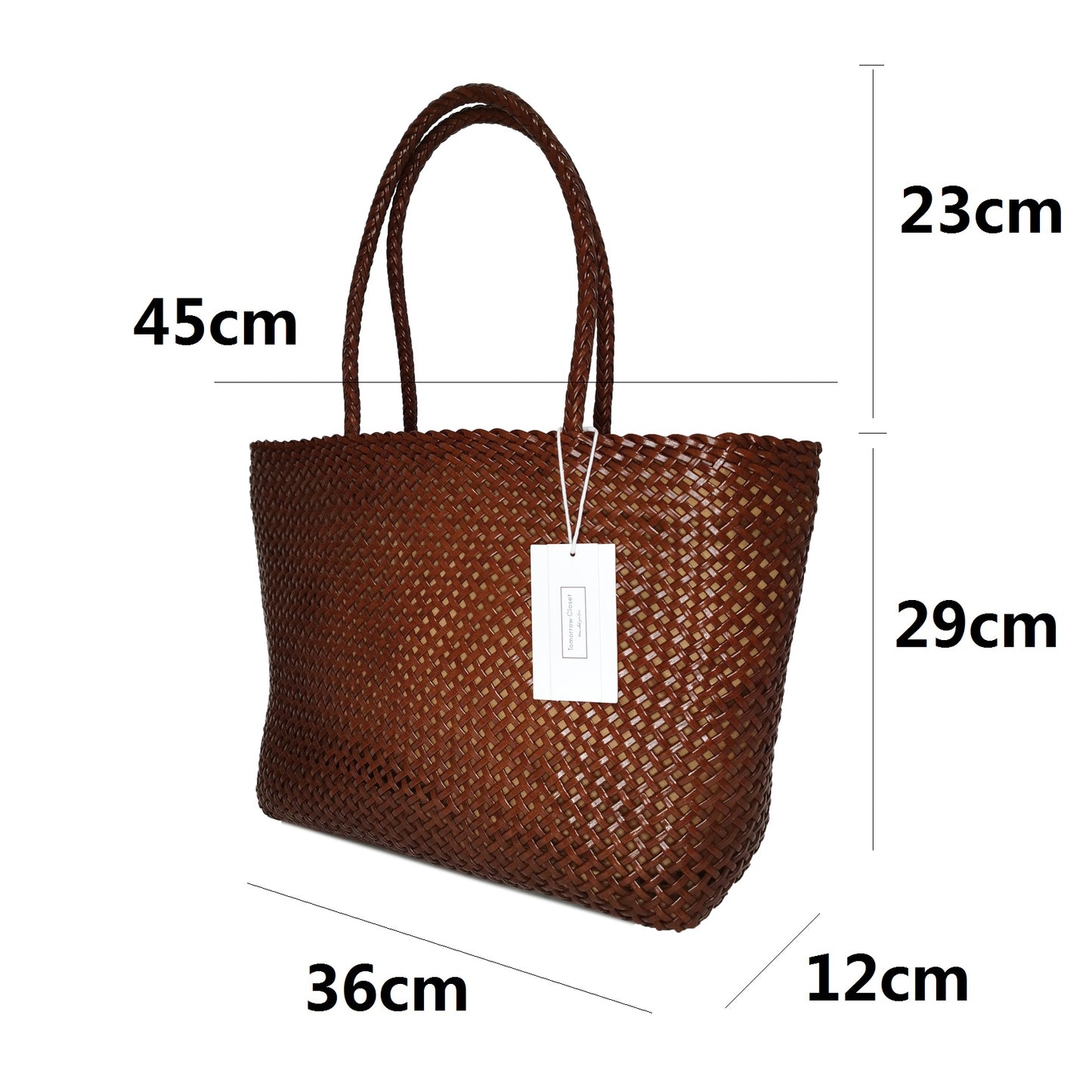 Women's handwoven genuine cowhide leather handbag Top Handle shopping tote V2