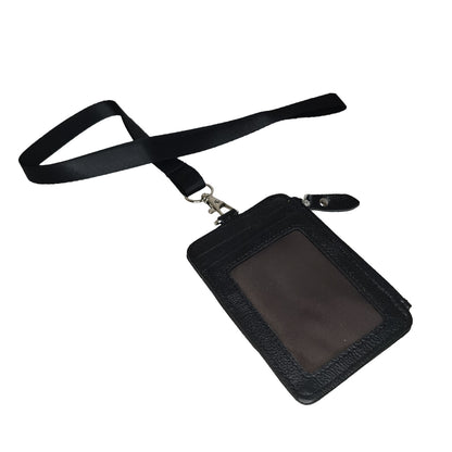 Unisex genuine cowhide leather lanyard zip and flap design with RFID protection
