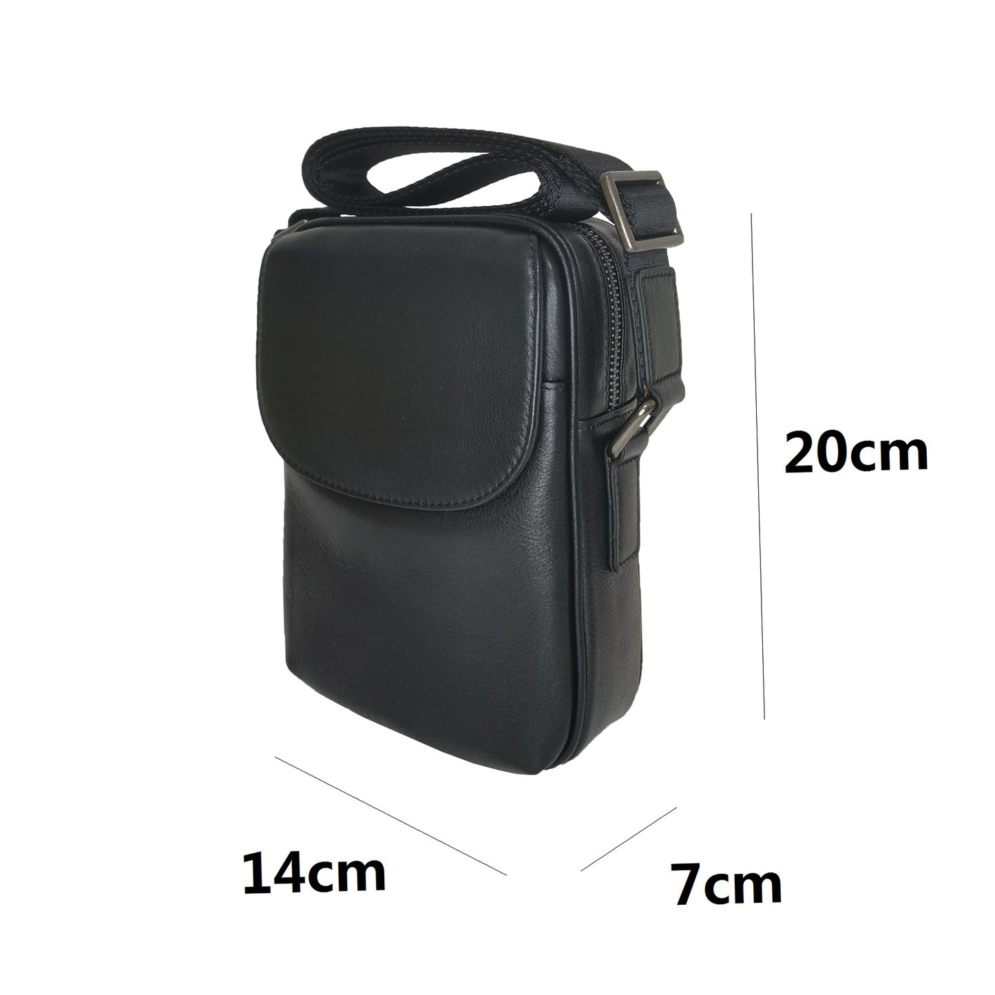 Flap design unisex genuine cowhide leather sling bag