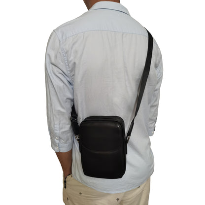 Flap design unisex genuine cowhide leather sling bag