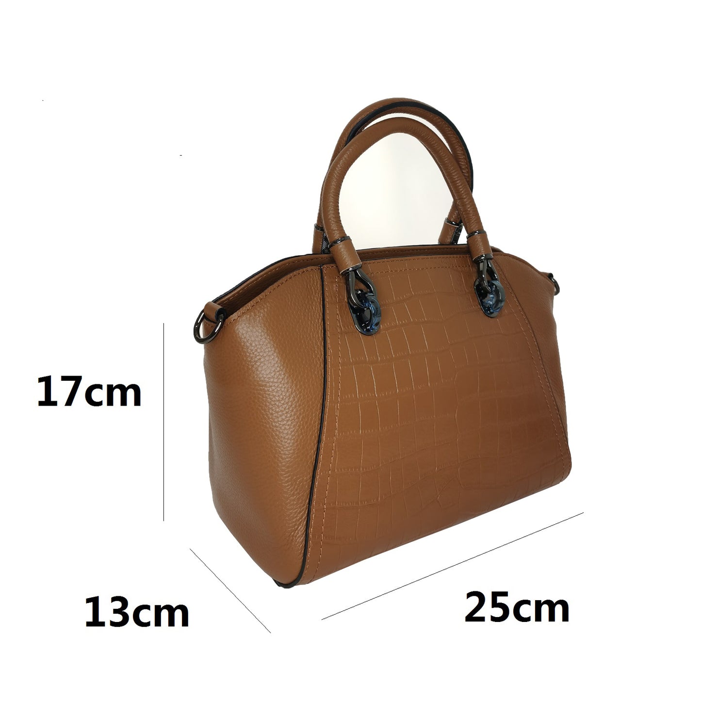Women's genuine cowhide leather handbag Ellipse design in crocodile print