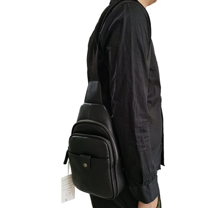 Unisex genuine cowhide leather Snap design fanny pack waist bag