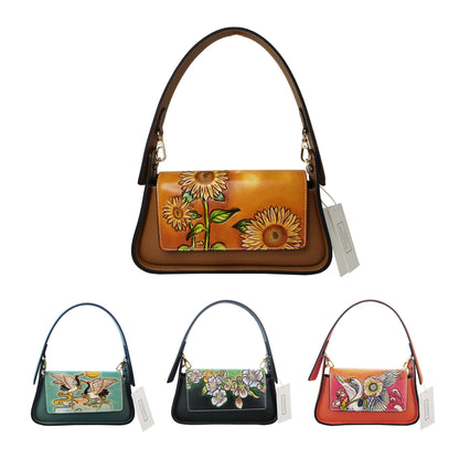 Women's genuine engraved cowhide leather handbag Ingot V2 design with 2 straps