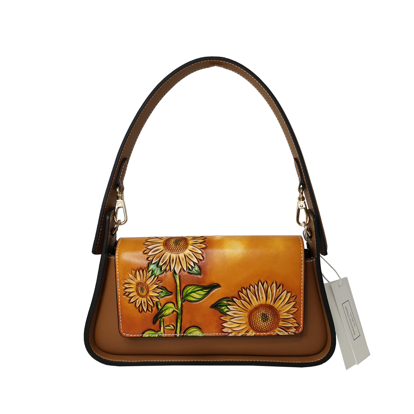 Women's genuine engraved cowhide leather handbag Ingot V2 design with 2 straps