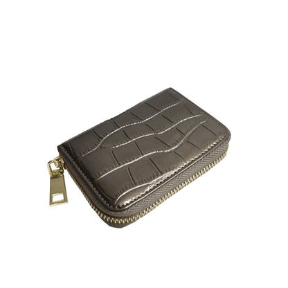 Women's genuine cowhide leather card holder in glossy crocodile print