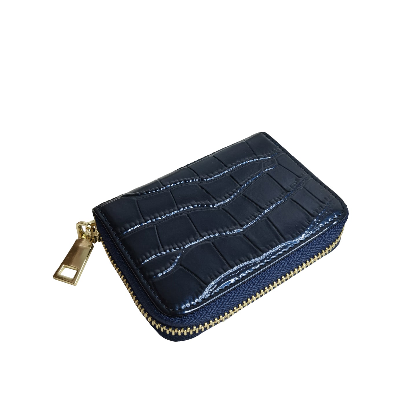 Women's genuine cowhide leather card holder in glossy crocodile print