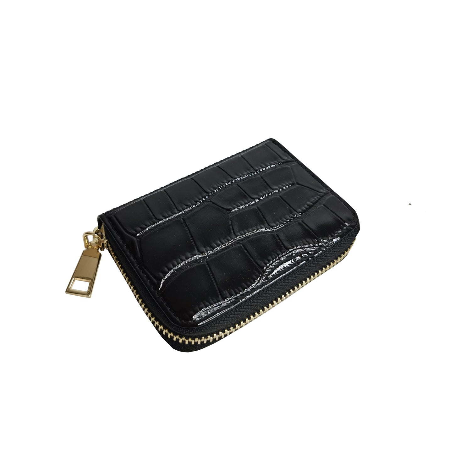 Women's genuine cowhide leather card holder in glossy crocodile print