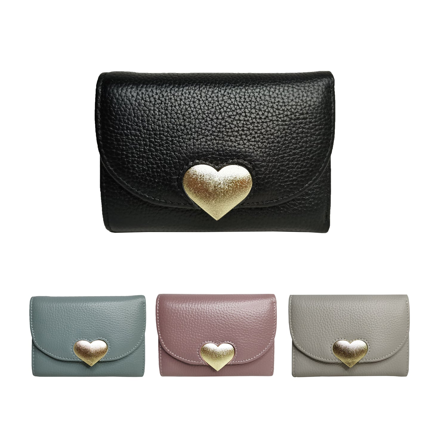 Women's genuine cowhide leather Heart design fold wallet/purse