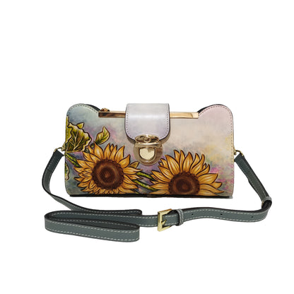 Women's genuine cowhide leather engraved lock design handbag