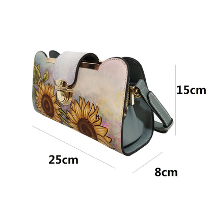 Women's genuine cowhide leather engraved lock design handbag