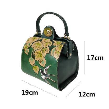 Women's genuine cowhide leather engraved handbag Boling design by Tomorrow Closet