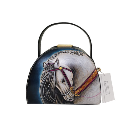 Women's genuine cowhide leather engraved handbag Crescent design