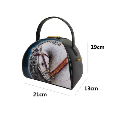 Women's genuine cowhide leather engraved handbag Crescent design