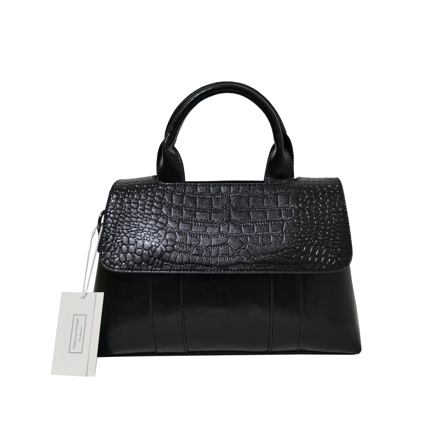 Women's genuine cowhide leather Handbag Perry design in crocodile print by Tomorrow Closet