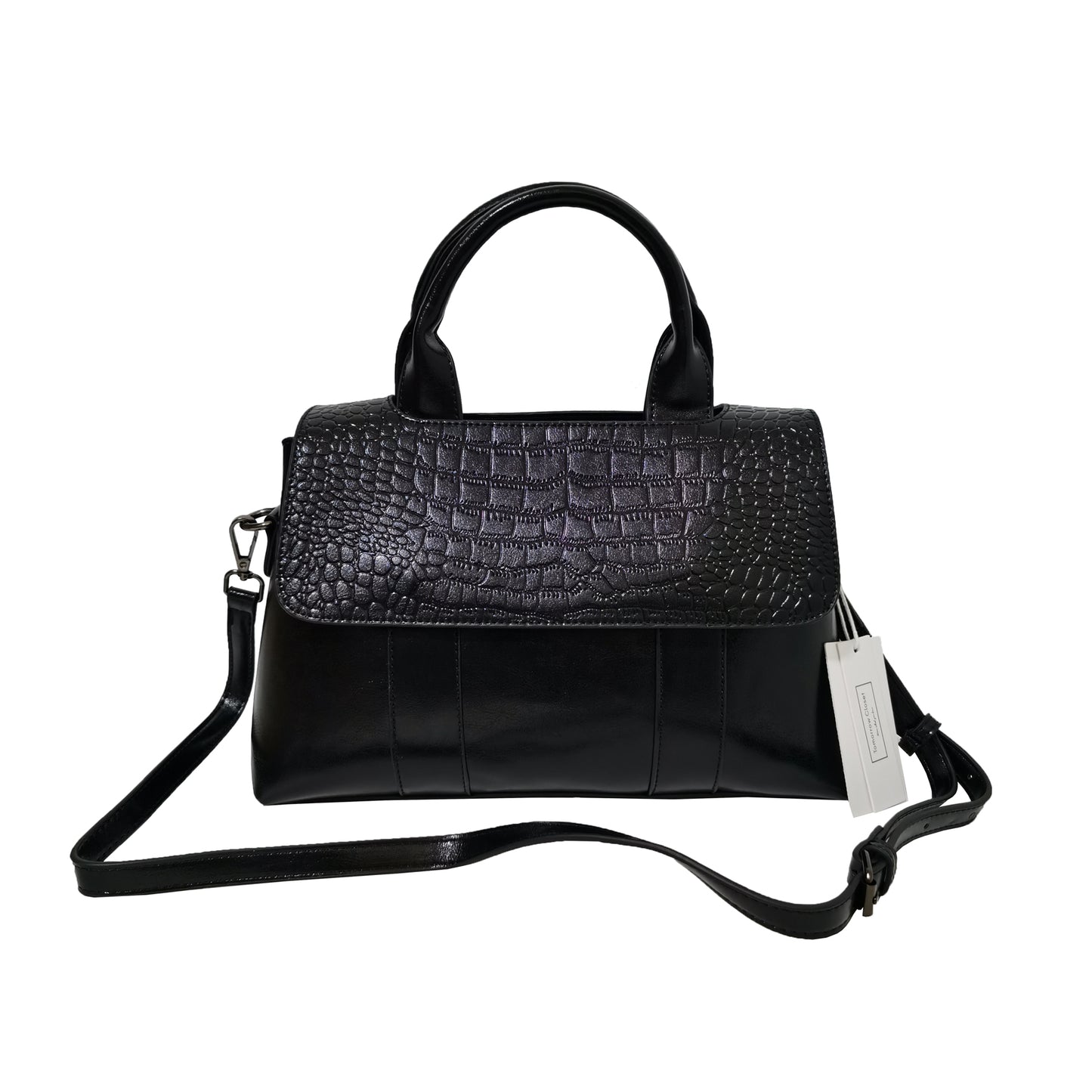 Women's genuine cowhide leather Handbag Perry design in crocodile print by Tomorrow Closet