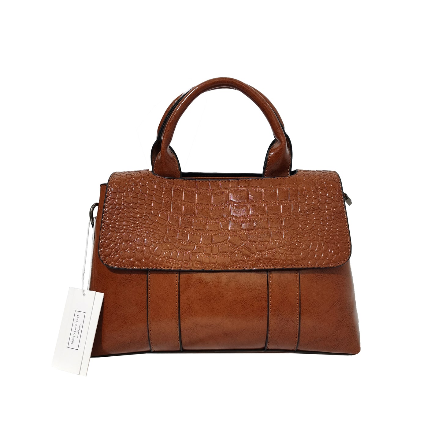 Women's genuine cowhide leather Handbag Perry design in crocodile print by Tomorrow Closet