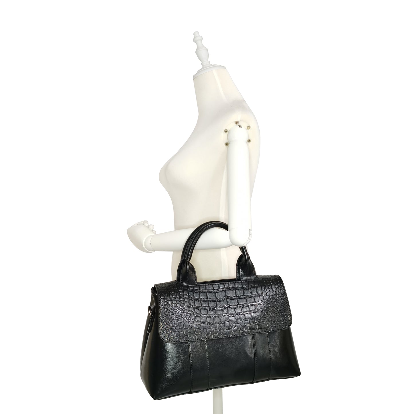 Women's genuine cowhide leather Handbag Perry design in crocodile print by Tomorrow Closet