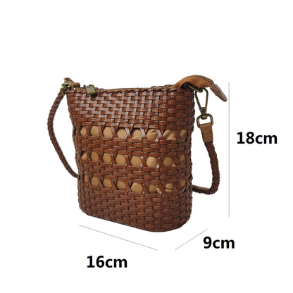 Women's genuine handwoven cowhide leather handphone bag Mirren design