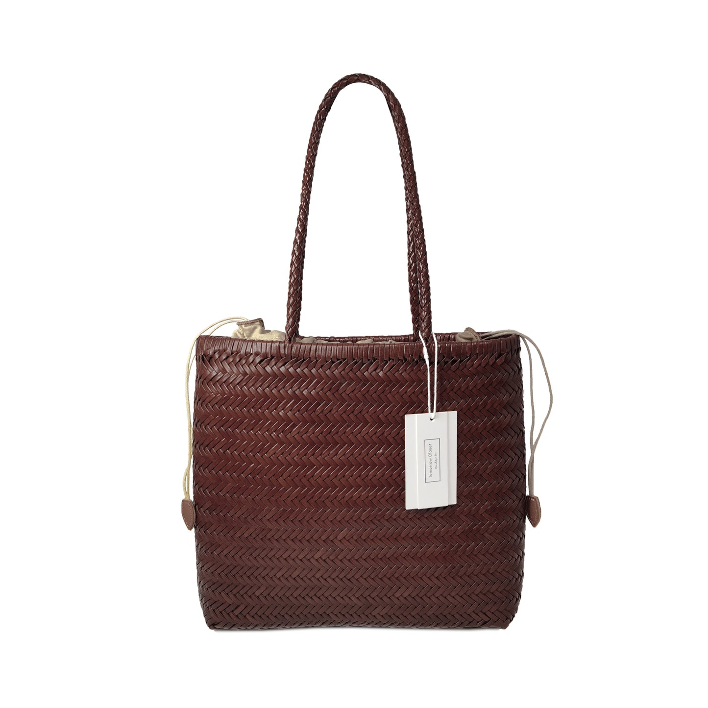 Women's handwoven genuine cowhide leather handbag Square tote