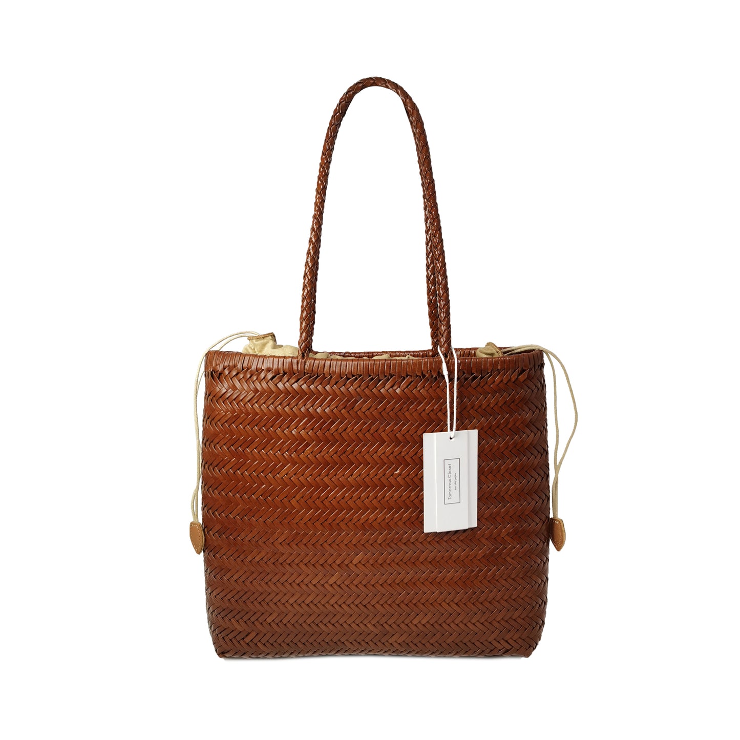 Women's handwoven genuine cowhide leather handbag Square tote