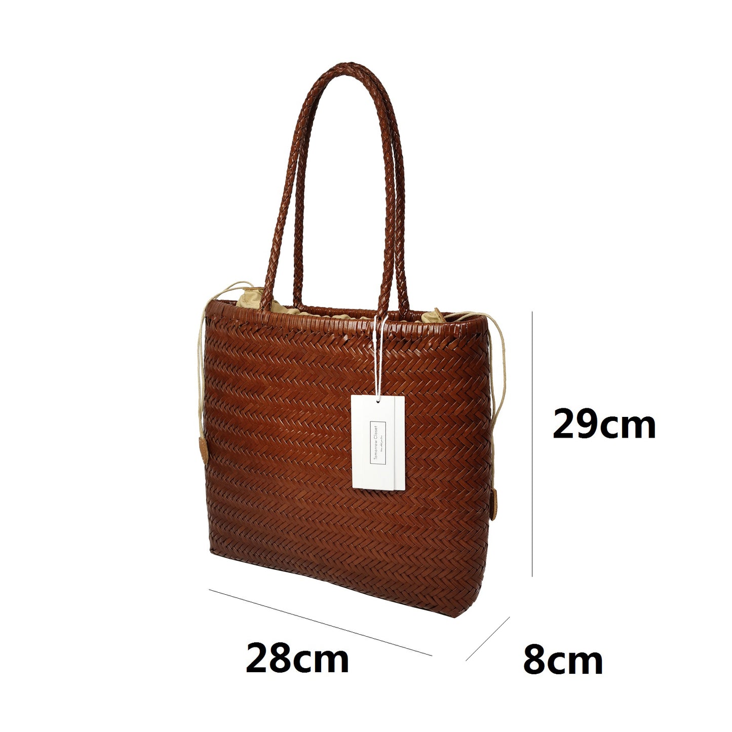 Women's handwoven genuine cowhide leather handbag Square tote