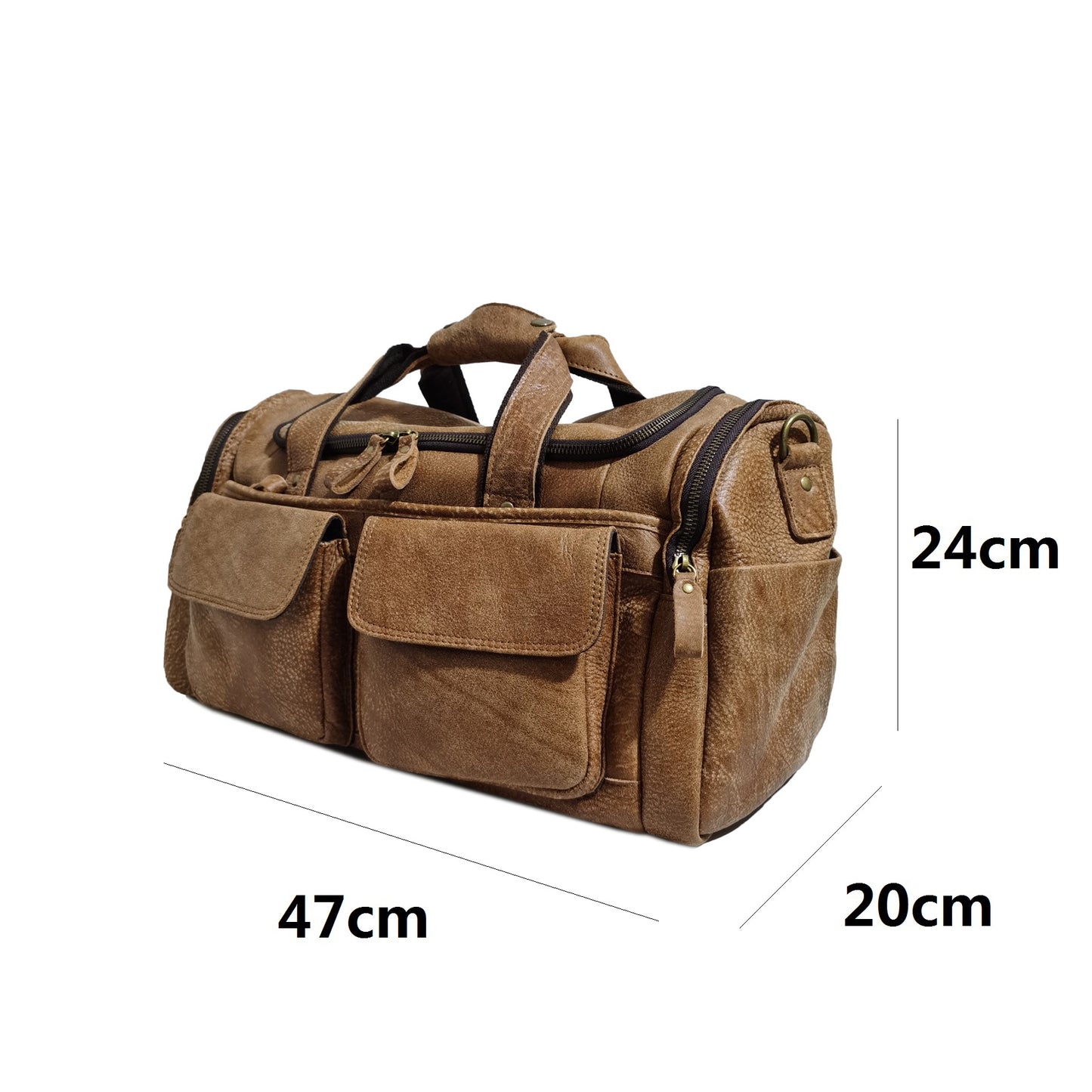 Unisex Women's and Men's genuine cowhide leather duffel travel bag Poches design
