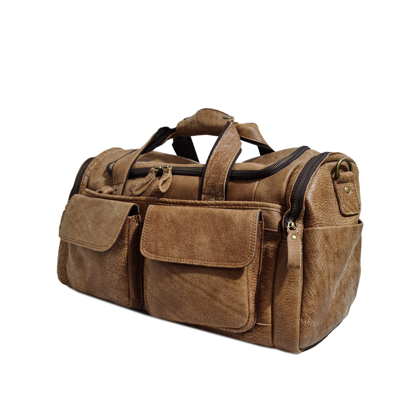 Unisex Women's and Men's genuine cowhide leather duffel travel bag Poches duffel design