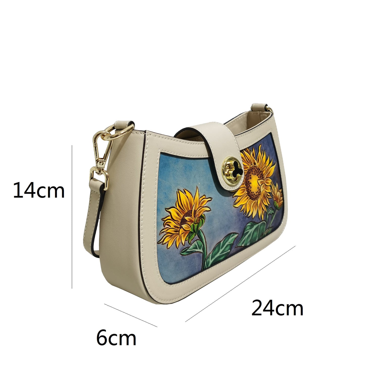 Women's genuine engraved cowhide leather handbag Ingot V3 design with 2 straps