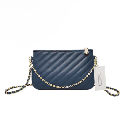 Women's lambskin falten design chain clutch wallet with removable strap